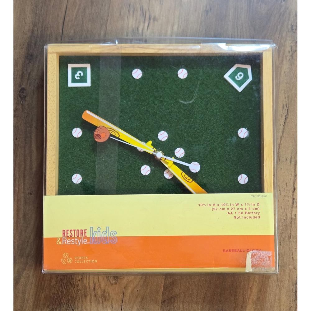 Restore & Restyle Kids Baseball Wall Clock Sports Collection Wood Green Felt NEW